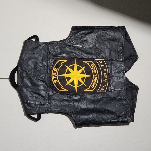 Leather Patchwork Italian Stone Design Genuine Navarre Motorcycle Vest - Picture 3 of 10